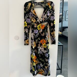 AFRM Assi Deep V Neck Side Cut Out Midi Knit Dress Noir Vintage Floral